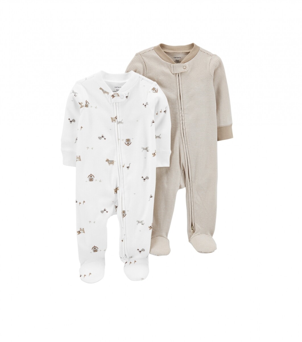 Enterito X2 algodón Carters con pie Farm Beige 