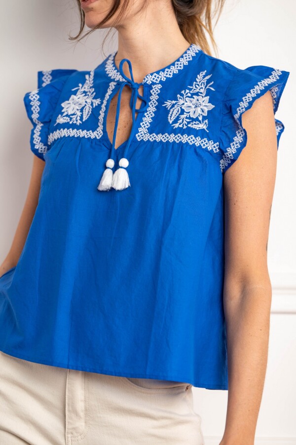 Blusa Bordado Azul Francia