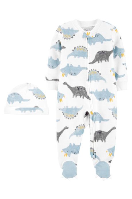 Pijama de algodón con pies y gorro, diseño dinos. Talles PRE-9M Sin color