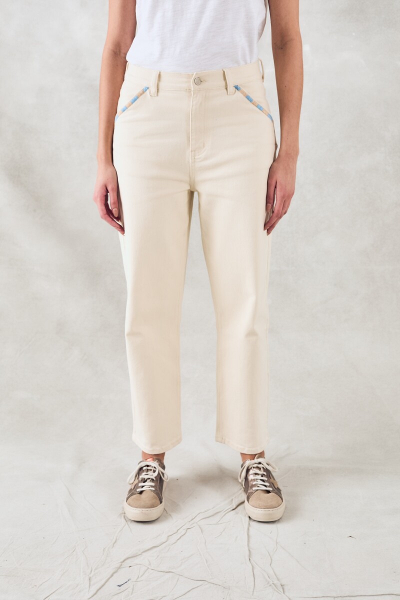 Jean Bolsillo Bordado Crudo