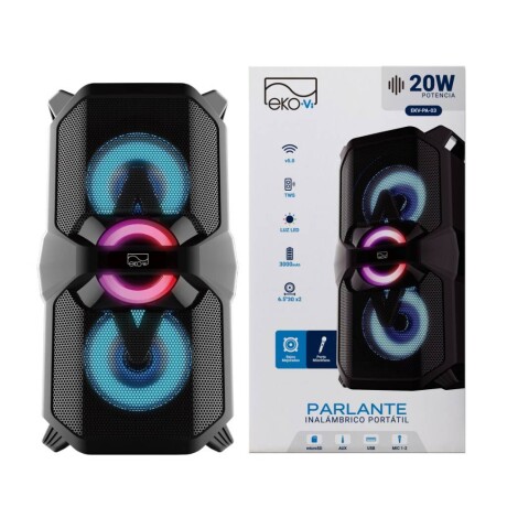 Parlante Bluetooth Ekv-Pa-03 20W 2 X 26.5''3 3000 Mah Ub NEGRO