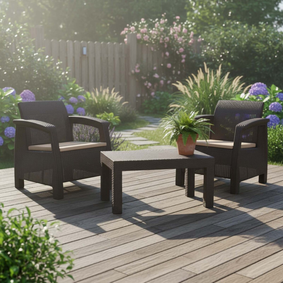 SET LIVING EXTERIOR - POLIPROPILENO MARRON TURIM 