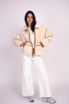 Campera cuero con corderito Beige