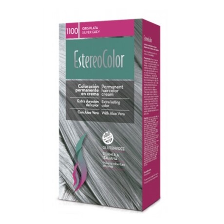 Estereo Color Tintura Nº1100 - Gris Plata - Kit Permanente Estereo Color Tintura Nº1100 - Gris Plata - Kit Permanente