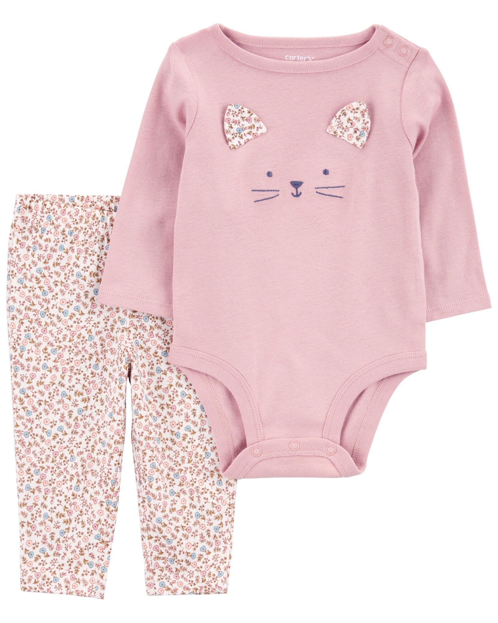 Set dos piezas de algodón, pantalón y body, estampa gatita Sin color