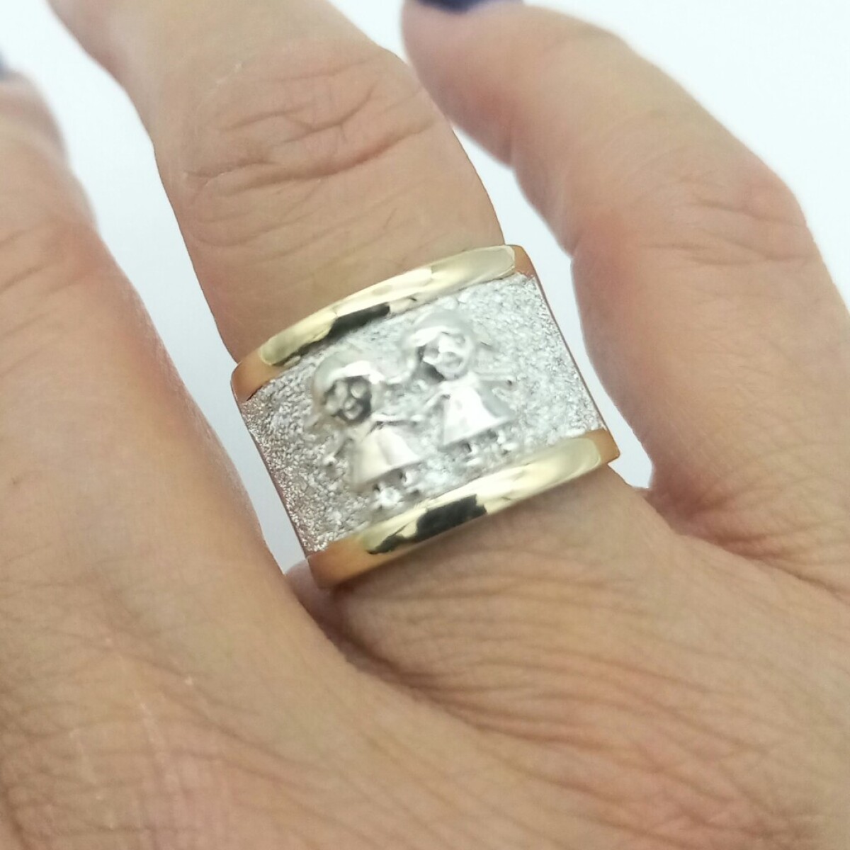 Anillo de Plata 925 con Doublé Oro 18 kt - Linea Kids 2 Nenas 