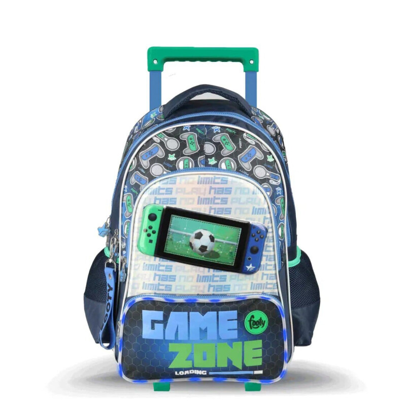 Mochila Footy Game Zone 18" con Carro y Led Azul - Amarillo