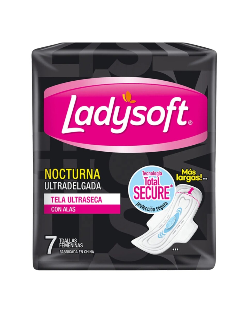 Ladysoft Toallas Femeninas Nocturna Ultrafina Ultraseca con Alas 7 Unidades | Protección Nocturna Total
