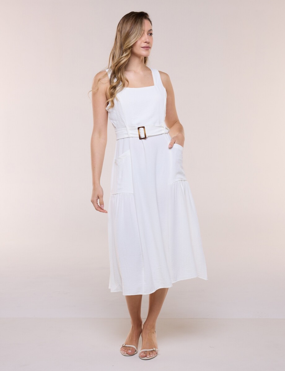 Vestido Midi Con Cinto - Crudo 