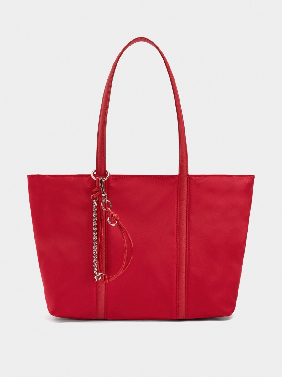 Bolso Shopper De Nylon Con Colgante rojo