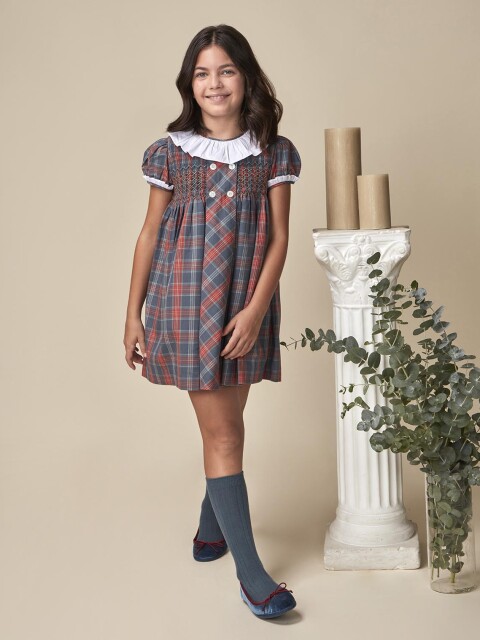 Vestido Cuadro Tartan Azul Pato