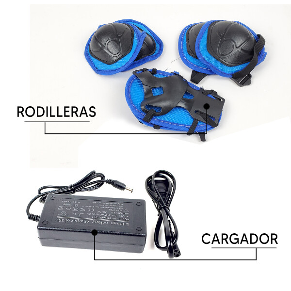 Combo De Skate Eléctrico 6.5" Con Luces Y Bluetooth + Asiento Para Hoverboard NEGRO
