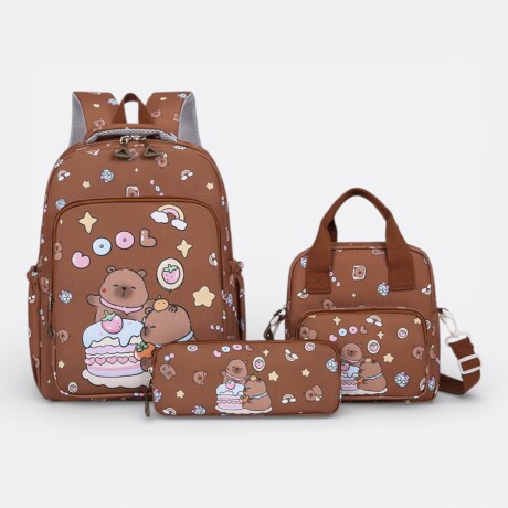 Kit Escolar Capibara Mochila + Cartuchera + Lonchera Marrón