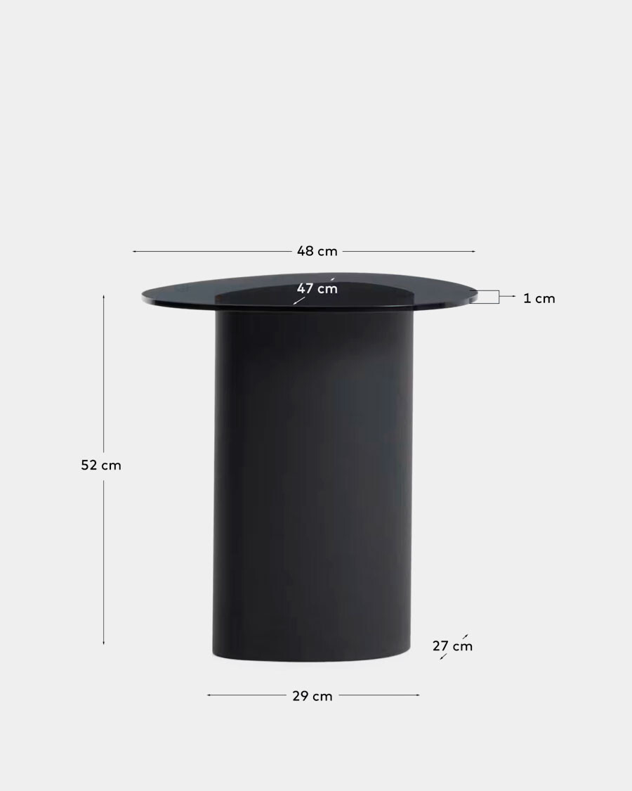 Mesa auxiliar Olir de vidrio templado y acero negro 48 x 46,8 cm