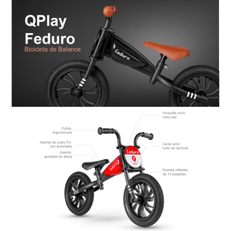 Bicicleta de Balance sin Pedales QPlay Feduro Rodado 12 Rojo