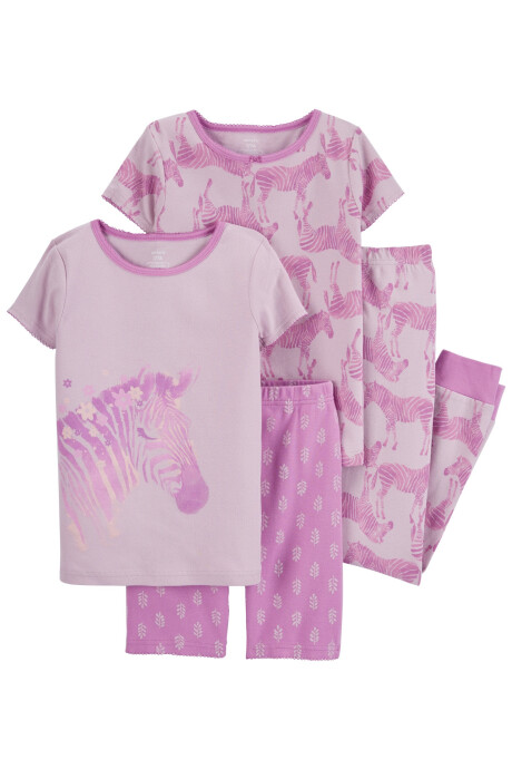 Pijama cuatro piezas de algodón, remeras, pantalón y short diseño cebra Sin color