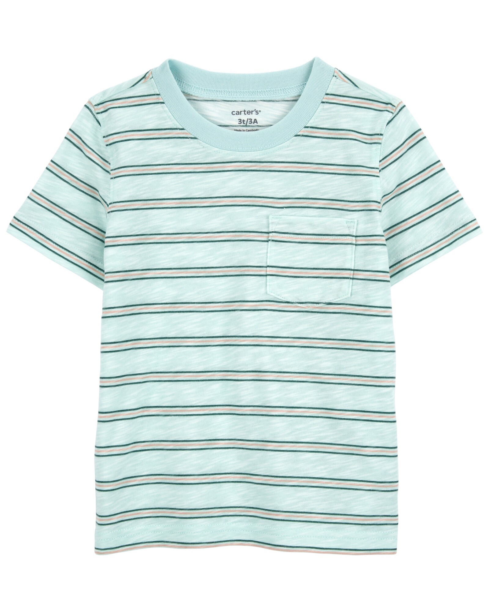 Remera de algodón, manga corta diseño a rayas Sin color