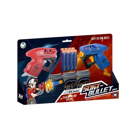 Set de 2 pistolas de dardos Soft Bullet + 8 dardos y 3 latas Set de 2 pistolas de dardos Soft Bullet + 8 dardos y 3 latas