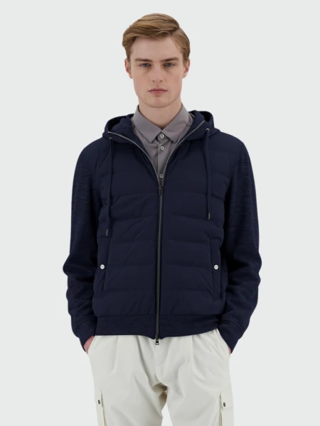 Herno - Cardigan de lana y algodón relleno de plumas de ganso Azul