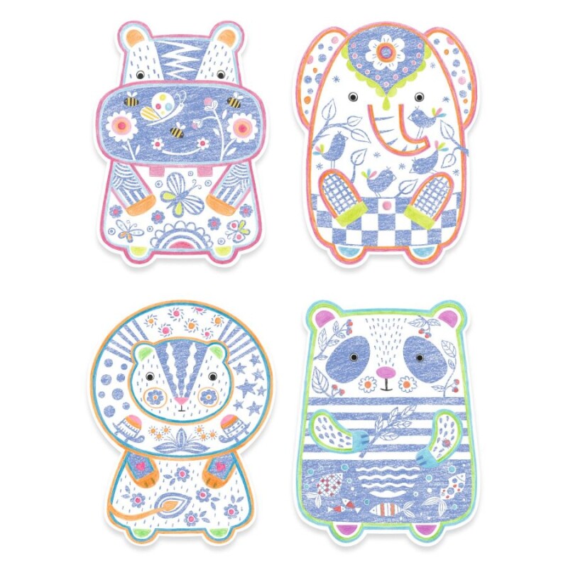 DJ0006 Laminas Para Colorear X12 Un. Con 1 Lapiz Magico Djeco - Elefante