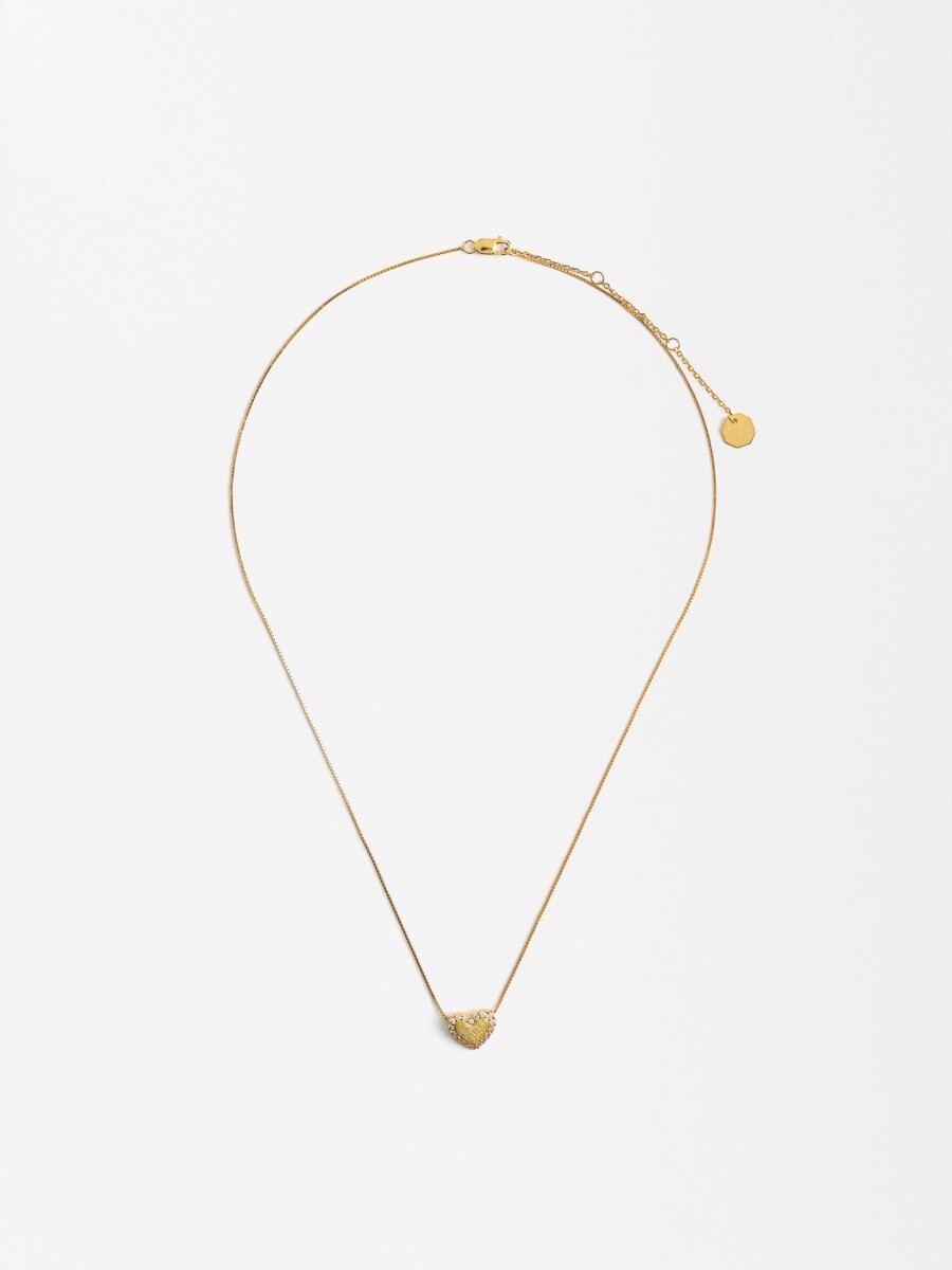 Collar Colgante De Corazón Con Circonitas - Plata De Ley 925 dorado