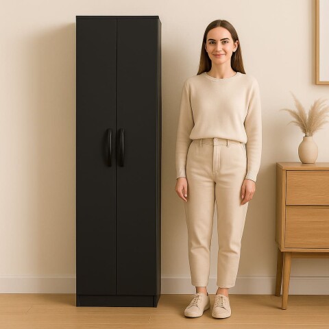 Armario Ropero Multiuso 2 Puertas 170 x 46,2 x 28,5 cm - MDP - Negro Armario Ropero Multiuso 2 Puertas 170 x 46,2 x 28,5 cm - MDP - Negro