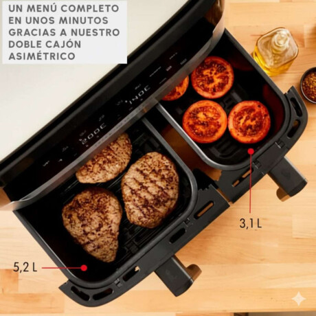 Freidora De Aire Moulinex Dual Easy Fry & Grill Doble Canasto Acero Inoxidable 83 Lts 2700W