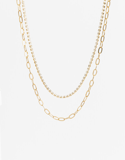 Collares Cortos Collar Multicadena Con Strass - Dorado