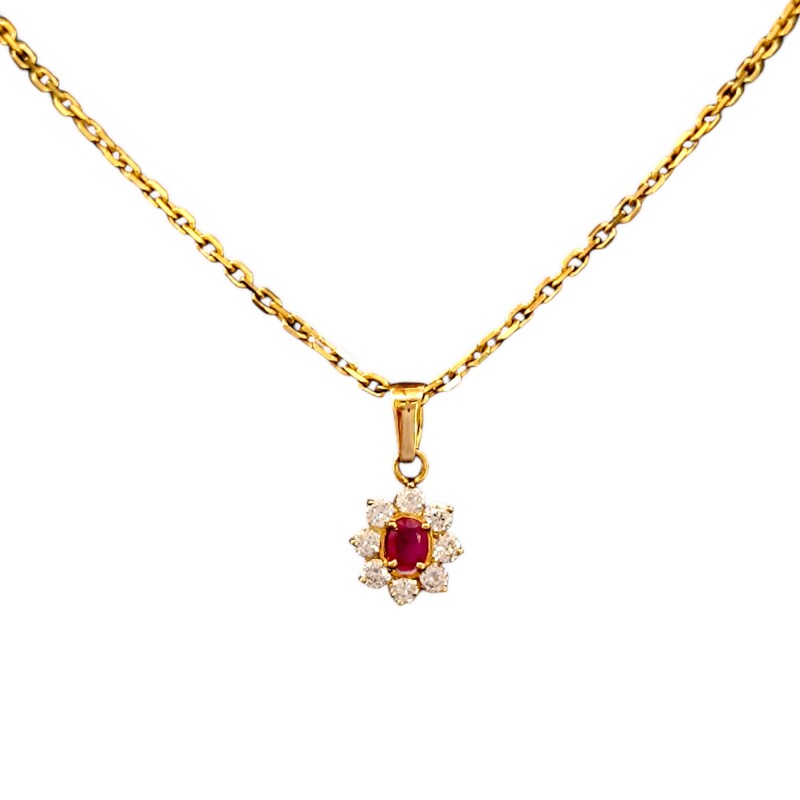 Dije Flor-Oro bajo-Piedra Rubí y Zirconia-CP8557 Conpiedra
