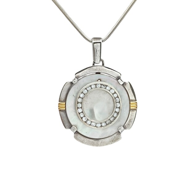 Dije Medalla Doble círculo-Plata y Oro-Nácar y Zirconia-CP5169 sinpiedra