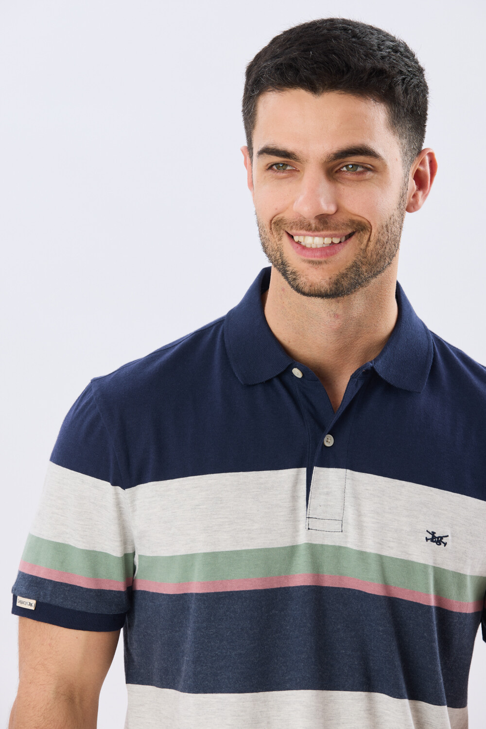 REMERA POLO RAYADA JERSEY Azul Oscuro