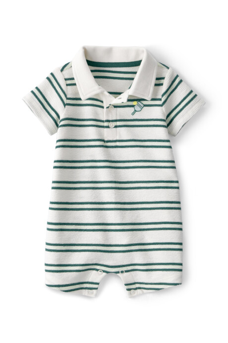 Monito polo corto de algodón, verde y blanco, diseño a rayas Sin color