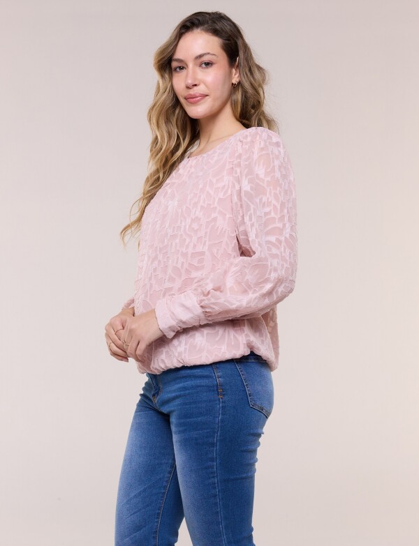 Blusa Texturada Devoré Con Mangas Abullonadas ROSA