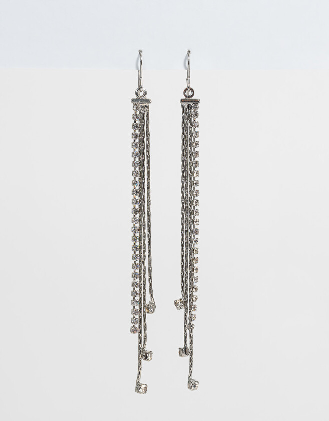 Aros Colgantes Largos Con strass Aros Con Strass - Plateado Plata Mate