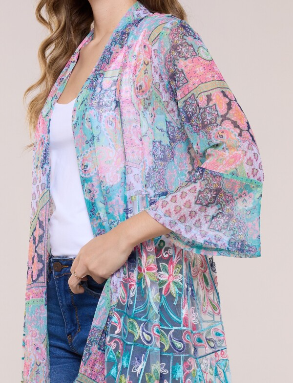 Cardigan Patchwork De Tul Bordado VERDE/MULTI