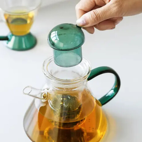 Tetera de vidrio borosilicato tapa y asa de color - 800ml Verde