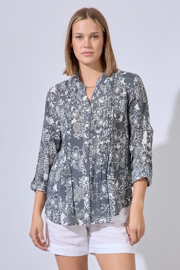 Blusa Gasa Plisada NEGRO/BLANCO