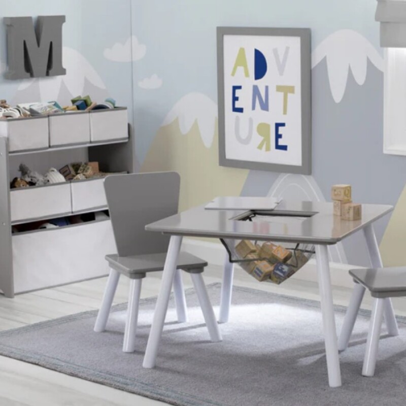 Set juego de mesa y organizador 6 contenedores Gris/Blanco con almacenaje Set juego de mesa y organizador 6 contenedores Gris/Blanco con almacenaje