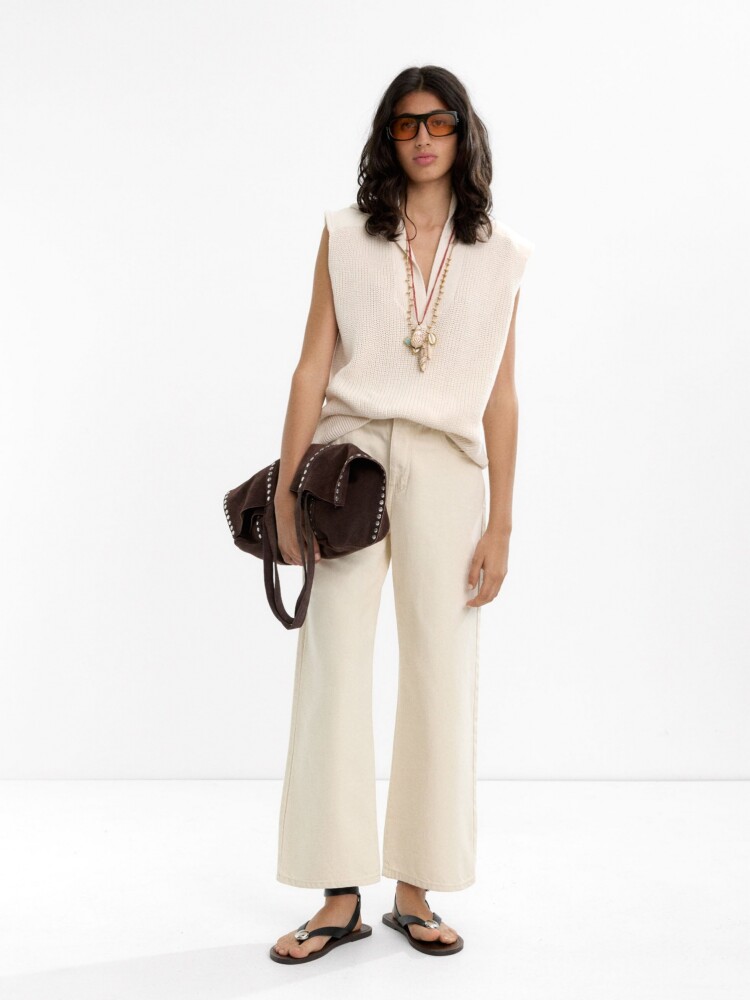 Chaleco De Punto Con Cuello Polo beige
