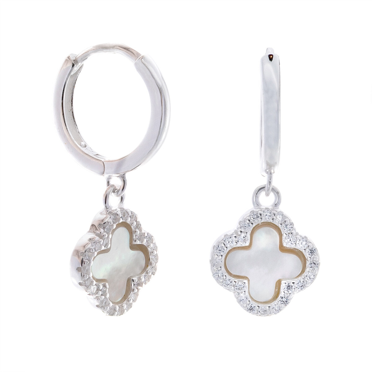Par de aros de plata 925 con nácar y circonias. 