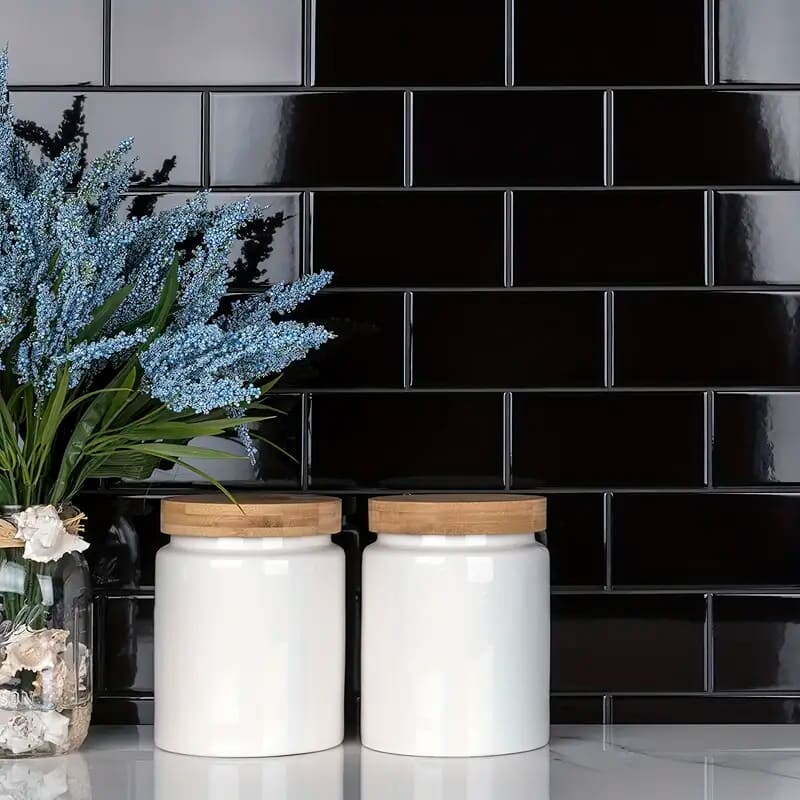 Azulejos adhesivos para cocina baño diseño ladrillo 10uds Negro
