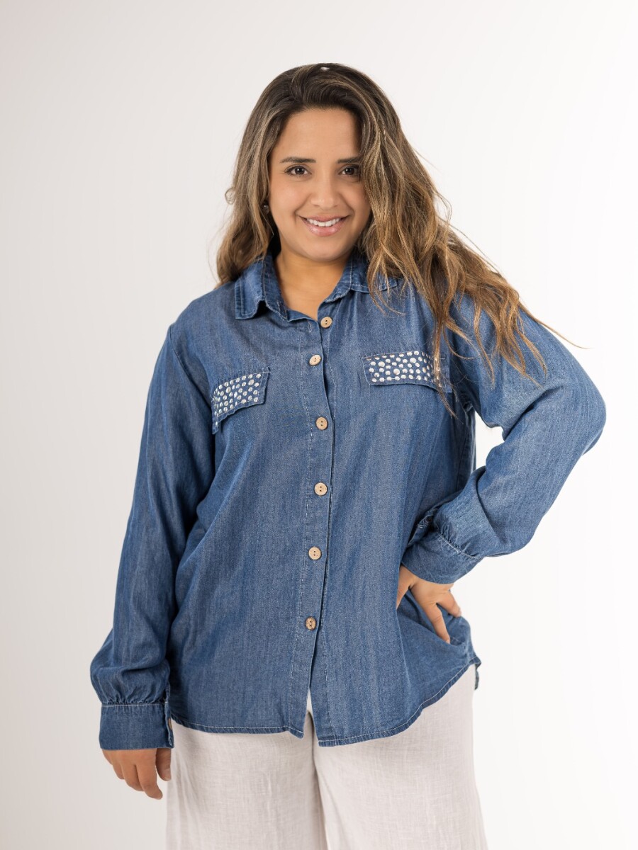 Camisa de jean tencel con brillo Camisa de jean tencel con brillo