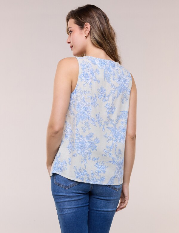 Blusa S/m Lino Con Aros Plateados BEIGE/MULTI