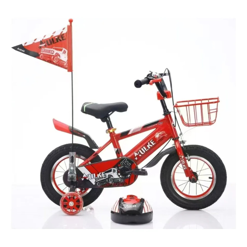 Bicicleta rodado 16 con rueditas, canasto, casco y banderita Rojo