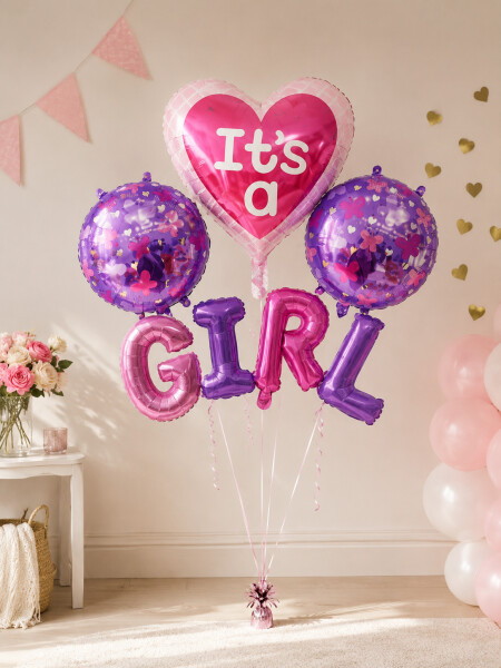 GLOBOS ITS A GIRL SET X 4 ROSADO