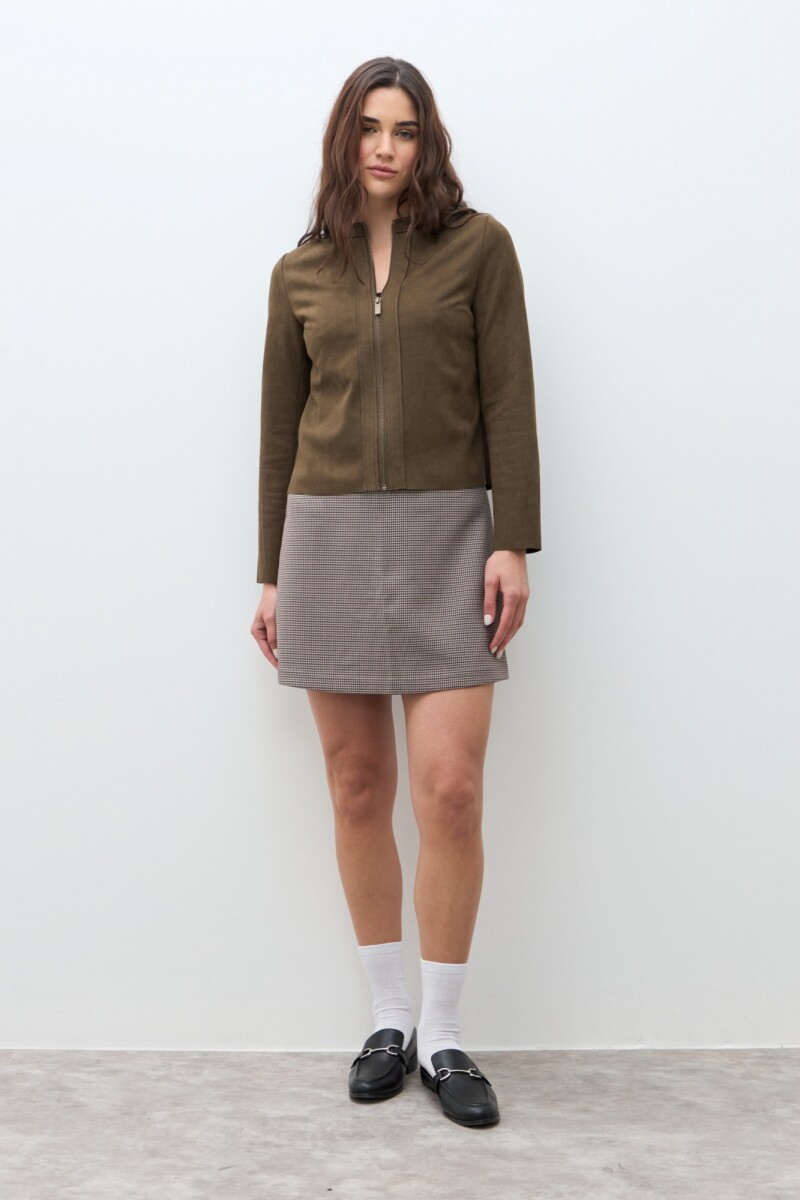 Chaqueta simil gamuza con cierre - verde oliva 