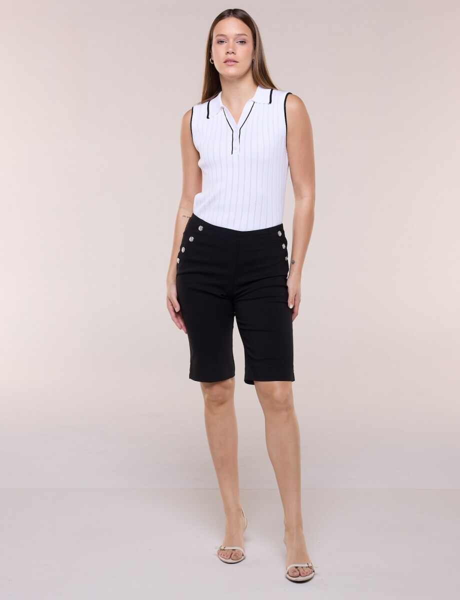 Bermuda Elastizada Marinero Con Botones - Negro 