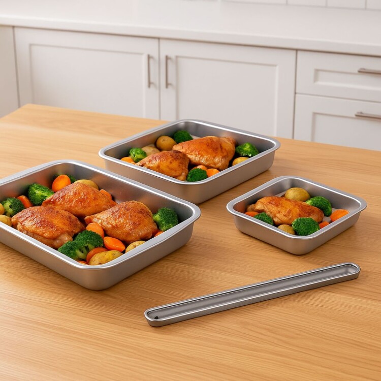 SET ASADERAS RECTANGULAR ALUMINIO X 3 PIEZAS PLATEADO