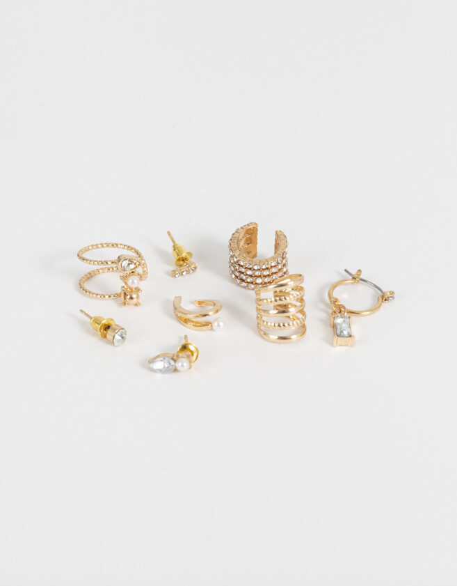 Bijou Cuff Con strass Set De Aros Combinados Con Strass - Dorado
