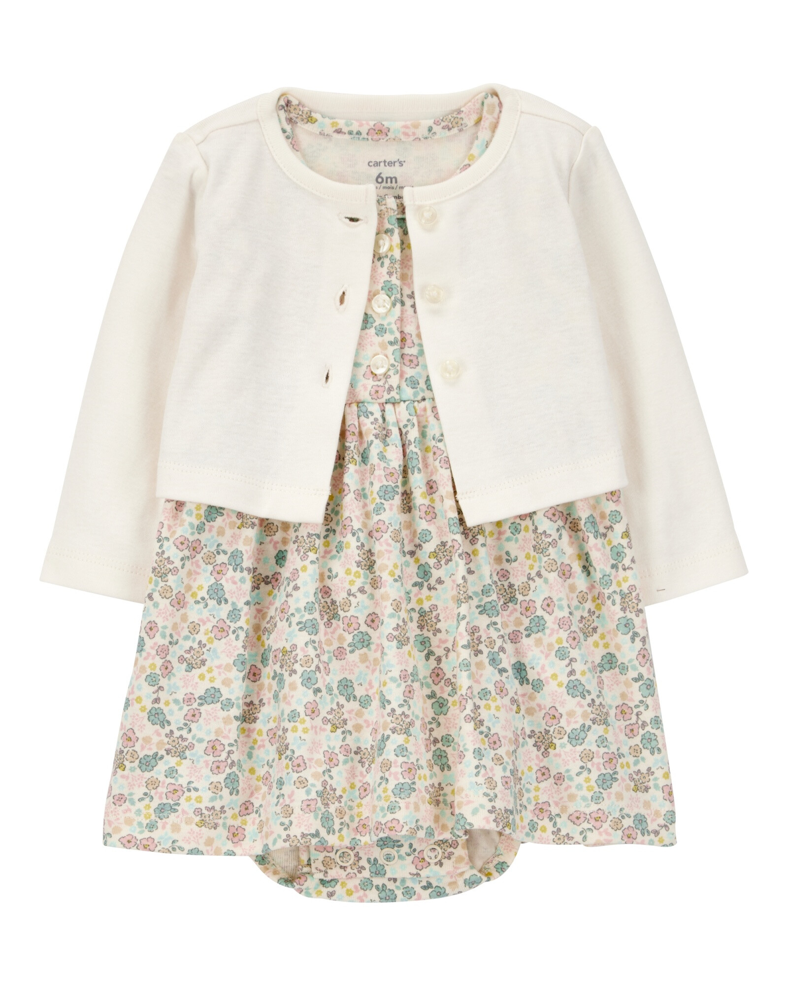 Set dos piezas de algodón, vestido y saco, diseño floral Sin color